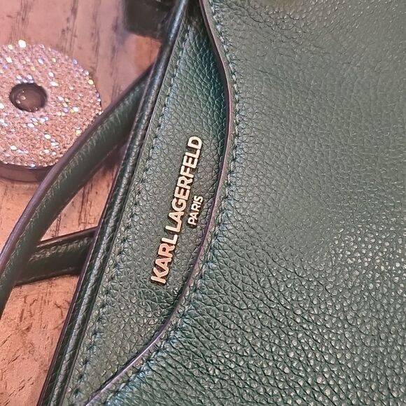 Karl Lagerfeld Leather Green Shoulder Tote Bag - Picture 14 of 16